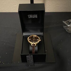 Badgley Mischka Brown Leather Strap Gold-Tone Dial Women’s Watch